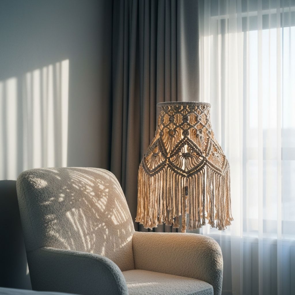 Макраме абажур в спальне